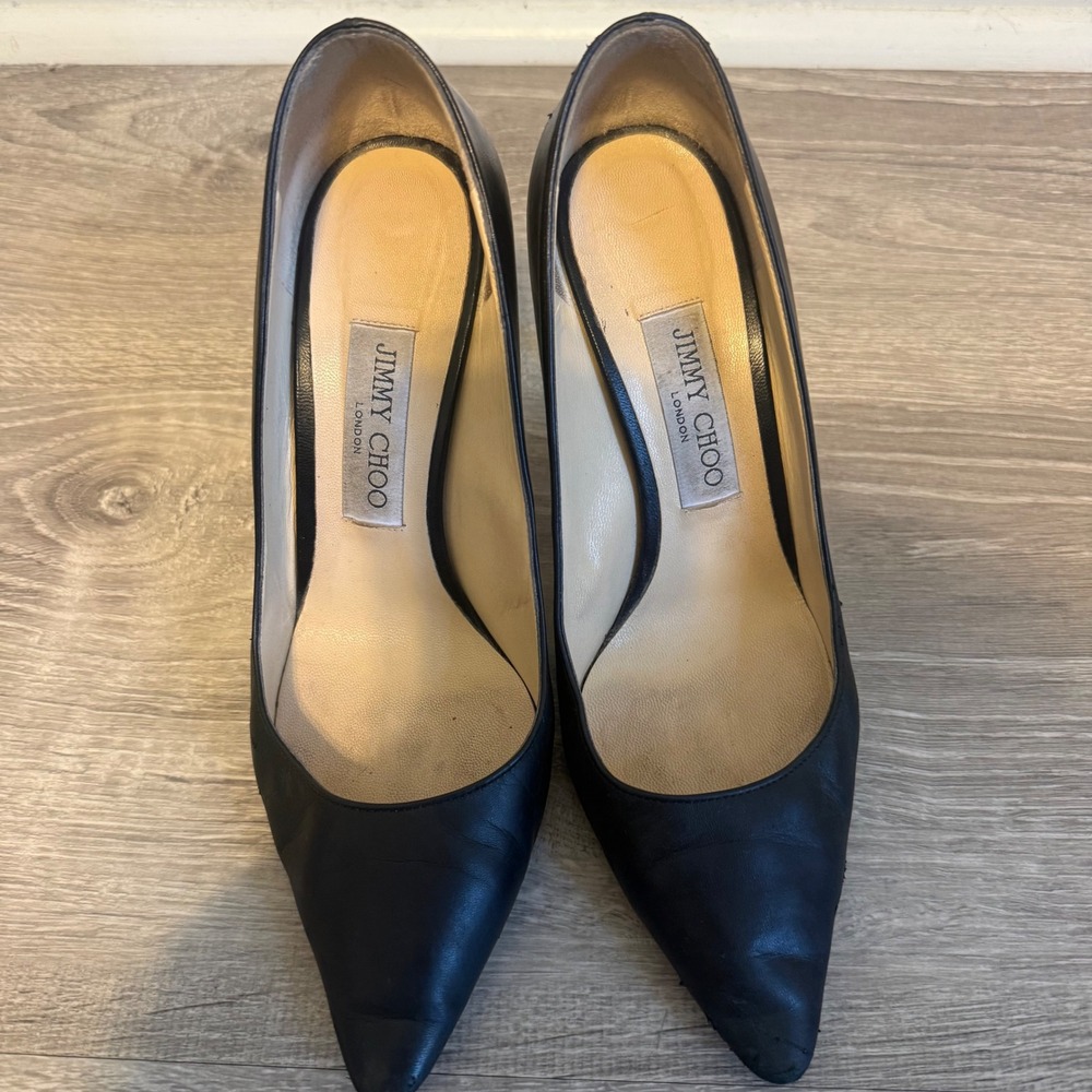 Jimmy Choo Black Leather Pointed Toe Stiletto Pumps Heels IT 38 US 8 - Picture 2 of 16